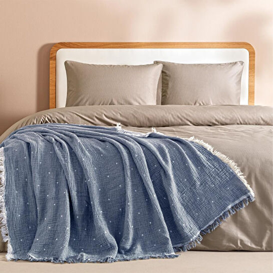 Penelope %100 Pamuk Müslin Yatak Örtüsü 160x240 Cm Mavi - Glen Serisi