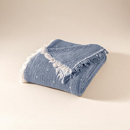 Penelope %100 Pamuk Müslin Yatak Örtüsü 160x240 Cm Mavi - Glen Serisi