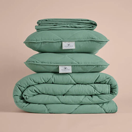 Penelope Microfiber Kumaş Çift Kişilik Yeşil Yastık Yorgan Seti - Colors In Comfort
