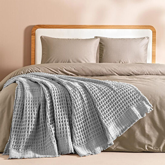Penelope %100 Pamuk Dokuma Yatak Örtüsü 240x250 Cm Gri - Belinda Serisi