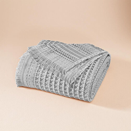 Penelope %100 Pamuk Dokuma Yatak Örtüsü 240x250 Cm Gri - Belinda Serisi