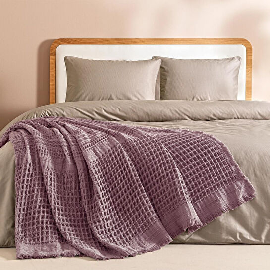 Penelope %100 Pamuk Dokuma Yatak Örtüsü 240x250 Cm Mürdüm - Belinda Serisi