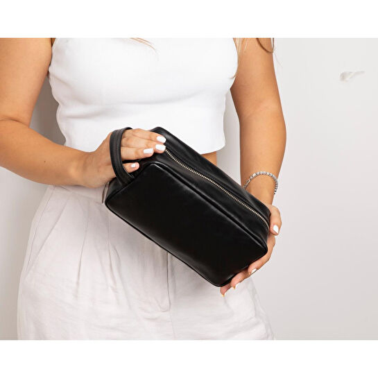 Bloominbag Bloombiel Obsidian Siyah Hakiki Deri Seyahat Ve Makyaj Çantası