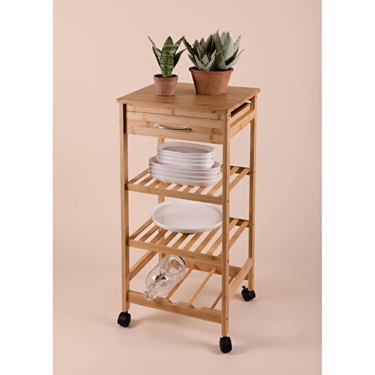The Mia Bambu Tekerlekli 4 Katlı Düzenleyici Dolap Raf 83x40x37 Cm