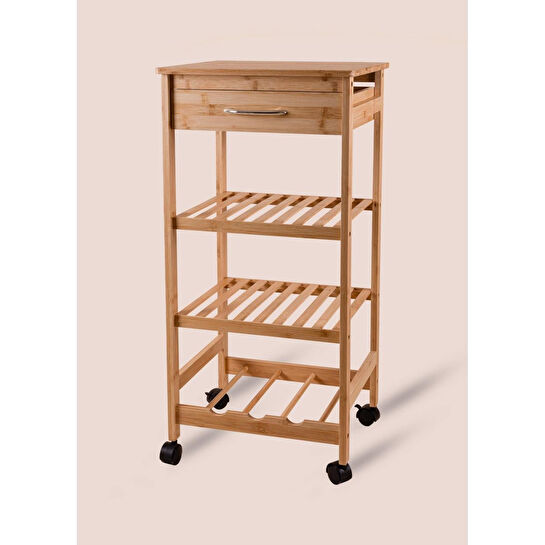 The Mia Bambu Tekerlekli 4 Katlı Düzenleyici Dolap Raf 83x40x37 Cm