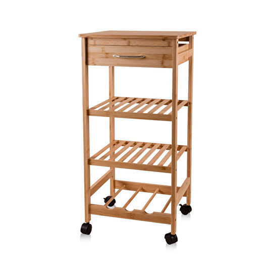 The Mia Bambu Tekerlekli 4 Katlı Düzenleyici Dolap Raf 83x40x37 Cm