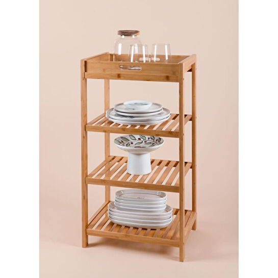 The Mia Bambu 4 Katlı Tepsili Düzenleyici Dolap Raf 75x40x30 Cm