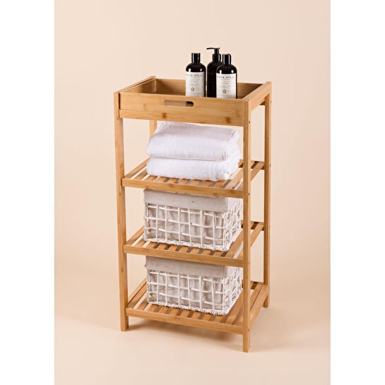 The Mia Bambu 4 Katlı Tepsili Düzenleyici Dolap Raf 75x40x30 Cm