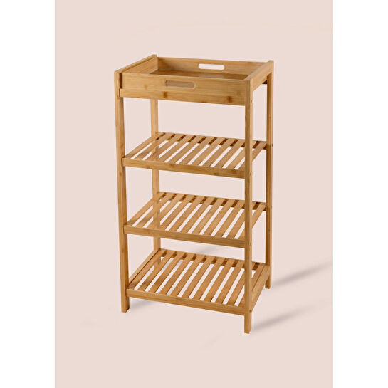 The Mia Bambu 4 Katlı Tepsili Düzenleyici Dolap Raf 75x40x30 Cm