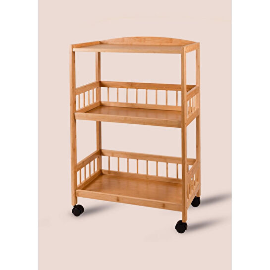 The Mia Bambu Tekerlekli 3 Katlı Düzenleyici Dolap Raf 80x53x30 Cm