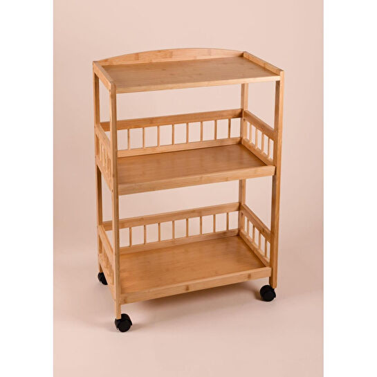 The Mia Bambu Tekerlekli 3 Katlı Düzenleyici Dolap Raf 80x53x30 Cm
