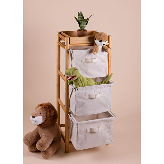 The Mia Bambu 3 Bez Çekmeceli Düzenleyici Dolap Raf 90x35x30 Cm