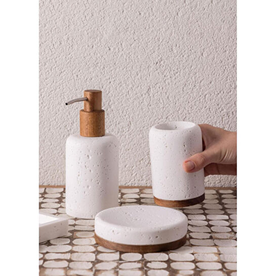 The Mia Travertine Banyo Seti Beyaz 3 Parça