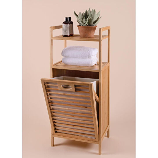 The Mia Bambu 2 Raflı Banyo Düzenleyici Dolap Ve Çamaşır Sepeti 95x40x30 Cm