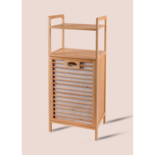 The Mia Bambu 2 Raflı Banyo Düzenleyici Dolap Ve Çamaşır Sepeti 95x40x30 Cm
