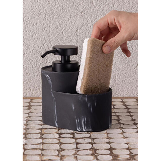 The Mia Marble Süngerli Sıvı Sabunluk Siyah 400 Ml