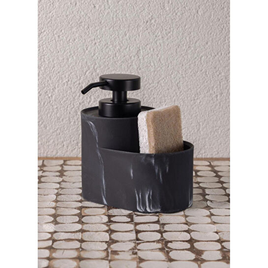 The Mia Marble Süngerli Sıvı Sabunluk Siyah 400 Ml