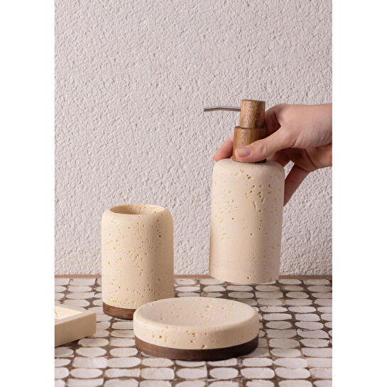 The Mia Travertine Banyo Seti Bej 3 Parça