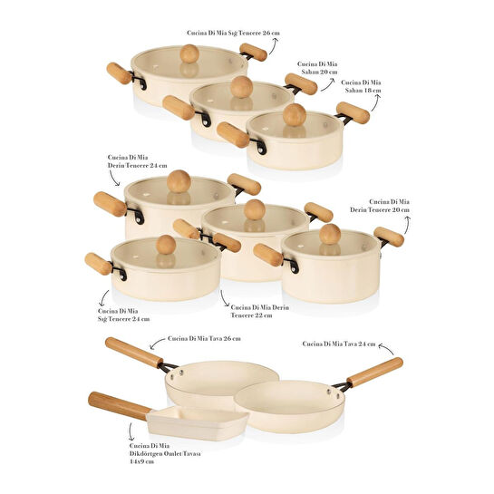 The Mia Cucina Di Mia İndüksiyon Tabanlı Seramik Tencere Seti 17 Parça
