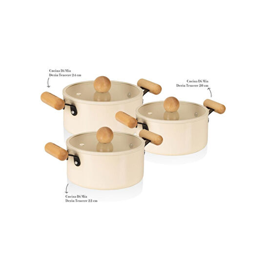 The Mia Cucina Di Mia İndüksiyon Tabanlı Seramik Tencere Seti 6 Parça
