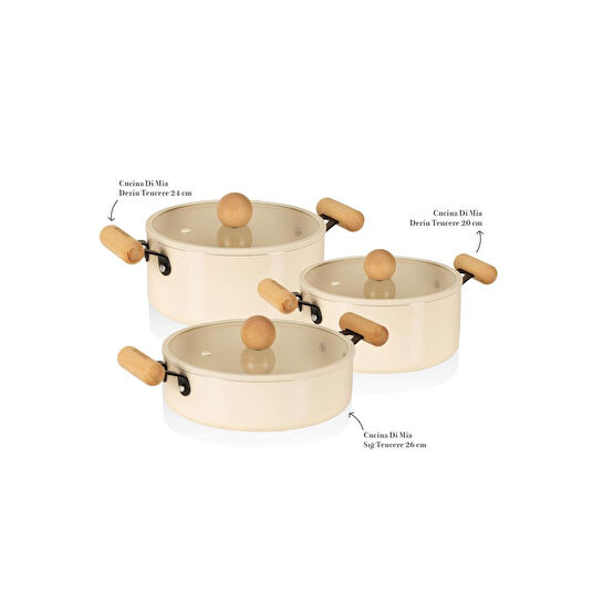 The Mia Cucina Di Mia İndüksiyon Tabanlı Seramik Tencere Seti 6 Parça