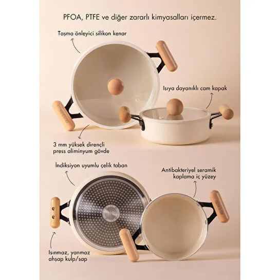 The Mia Cucina Di Mia İndüksiyon Tabanlı Seramik Tencere Tava Seti 5 Parça