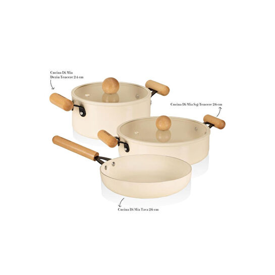 The Mia Cucina Di Mia İndüksiyon Tabanlı Seramik Tencere Tava Seti 5 Parça