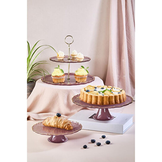 Lora Bianca Goblen Mürdüm Renk 5 Parça Pasta/tatlı Sunum Ve Servis Seti Mürdüm