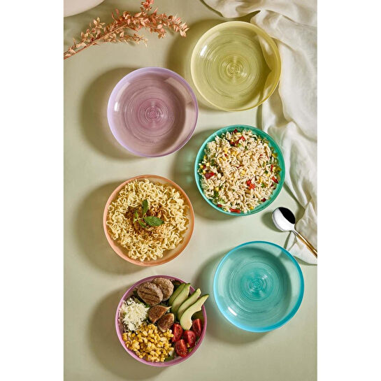 Lora Bianca Ip 21 Cm Rainbow 6 Parça Cam Bowl - Makarna - Salata Kase Seti Çok Renkli