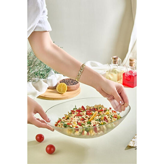 Lora Bianca Monsi Gondol Büyük Boy Cam Salata Meyve Kasesi Beyaz