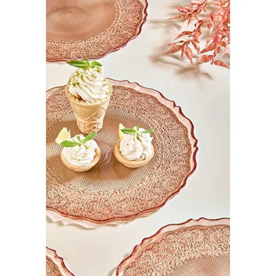 Lora Bianca Goblen 6 Parça Pasta Servis Tabağı Seti - Bakır