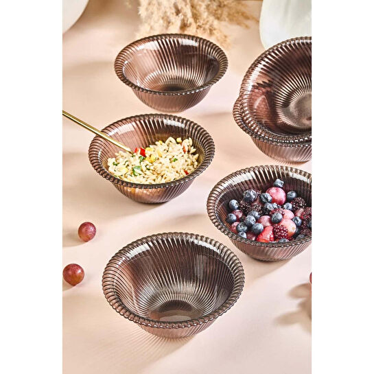 Lora Bianca Jest 6 Parça Cam Salata/çorba/çerez Cam Kasesi Seti Kahverengi