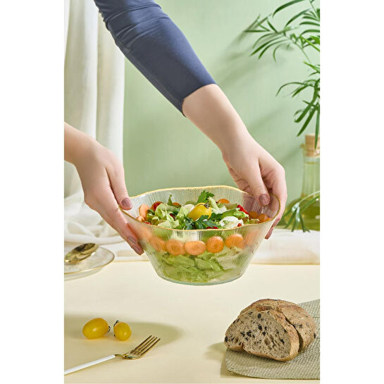 Lora Bianca Ekol Büyük Boy Cam Salata Kasesi - 21 Cm Beyaz