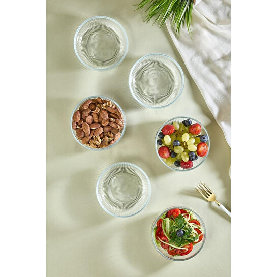 Lora Bianca Velora 6 Parça Cam Çerez - Sos - Lokum Mini Sunum Kasesi - 11 Cm Beyaz