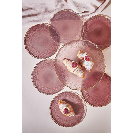 Lora Bianca Goblen 7 Parça Pasta/kek/tatlı Sunum Tabağı Seti Mürdüm