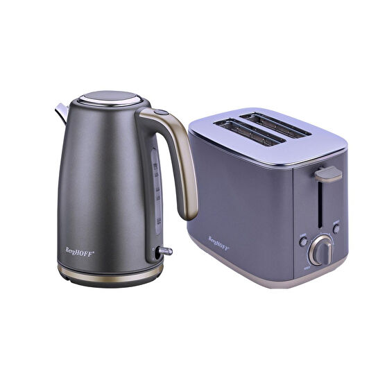 Berghoff Gem Pearl 1.7 Li̇tre Gri̇ Gold Modern Su Isitici + Berghoff Gem Pearl Gri̇ İki̇ Di̇li̇m Ekmek Kizartma Maki̇nesi̇ Set