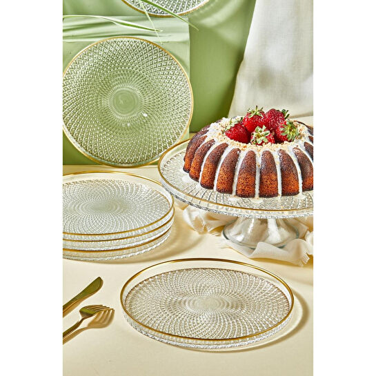 Lora Bianca Mina 7 Parça Pasta/kek/tatlı Sunum Tabağı Seti Şeffaf