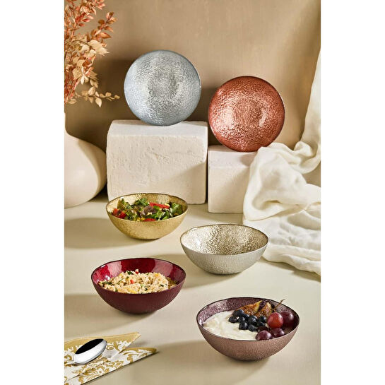 Lora Bianca Cupri 6 Parça Cam Salata/çerez/meze/meyve/tatlı Kase Seti Çok Renkli