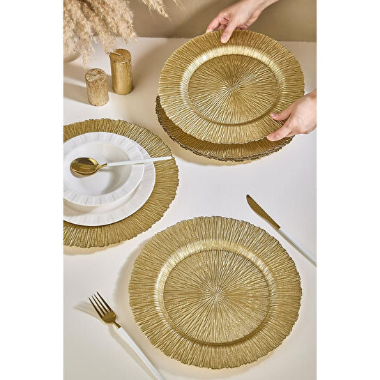 Lora Bianca Victorian 6'lı Gold Cam Supla Tabak Seti 32 Cm Gold