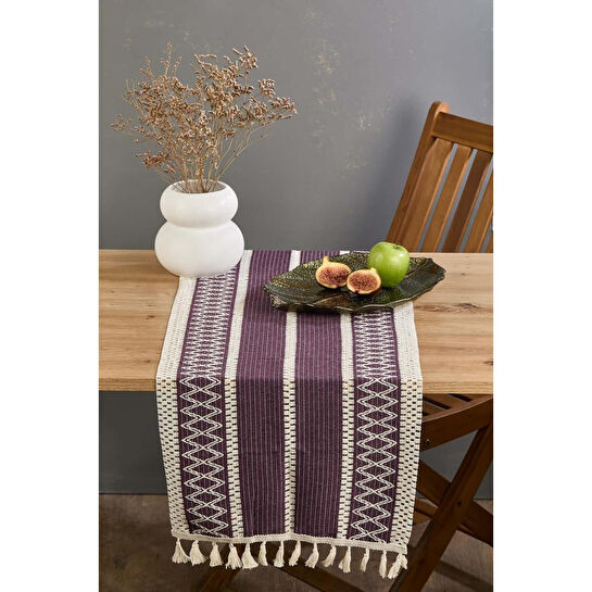 Lora Bianca Rustique Mor Pamuk Masa Örtüsü Runner 35x145 Cm Mor