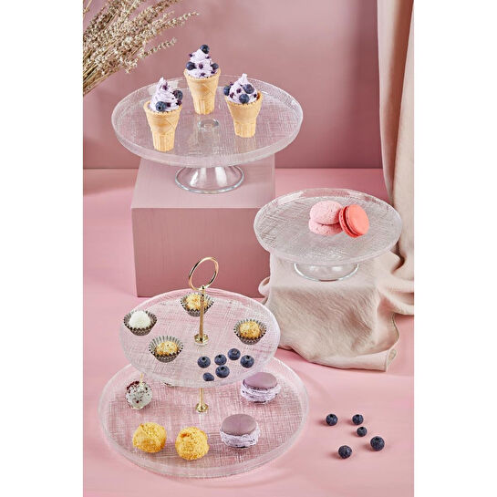 Lora Bianca Felix 5 Parça Pasta/kek/tatlı Tabağı Sunum Takımı & Servis Standı Seti Beyaz