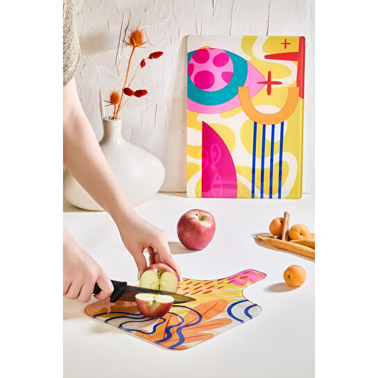 Lora Bianca Meloni 2'li Cam Kesme Tahtası Seti - 25x35 - Isıya Dayanıklı Kırılmaz Kesme Tahtası Beyaz