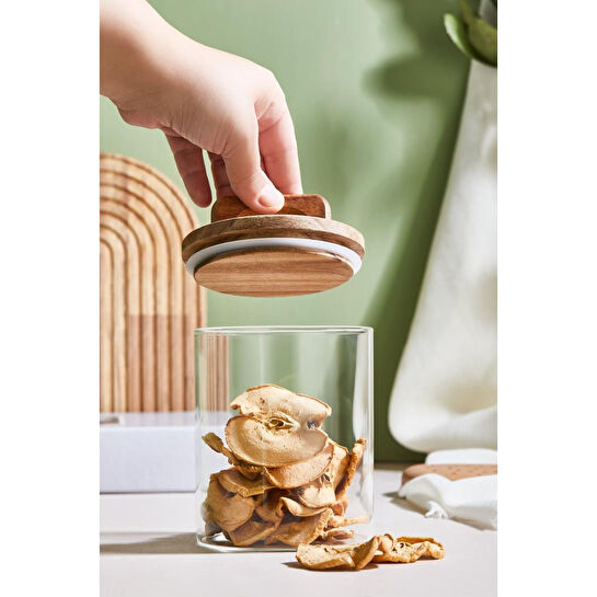 Lora Bianca Kapaklı Cam Kavanoz/saklama Kabı - 12 Cm Beyaz