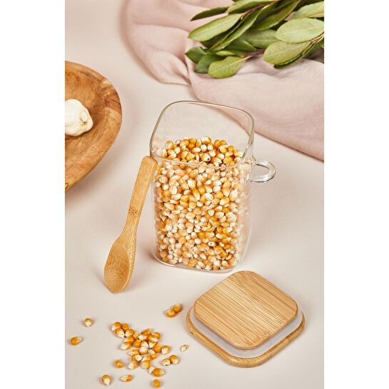 Lora Bianca Kapaklı Ve Kaşıklı Cam Kavanoz/saklama Kabı - 12 Cm Beyaz