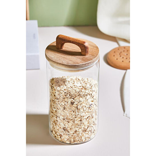 Lora Bianca Kapaklı Cam Kavanoz/saklama Kabı - 18 Cm Beyaz