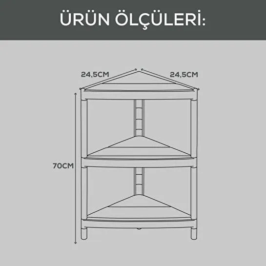 Vienev Köşe Tipi 3 Katlı Çok Amaçlı Mutfak Ve Banyo Rafı Siyah