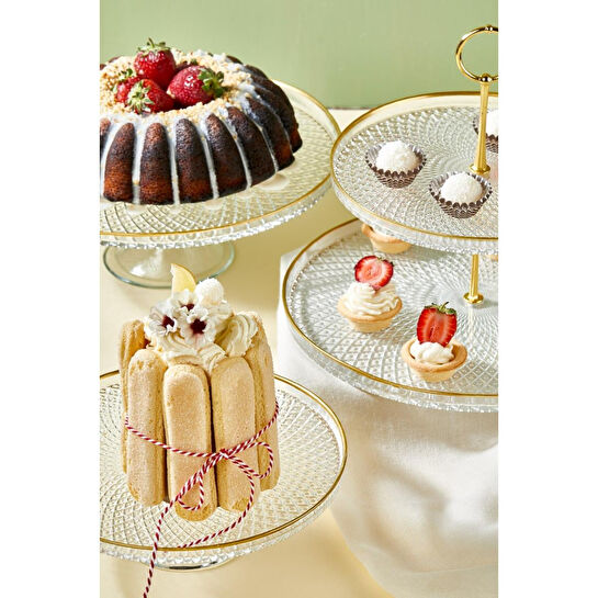 Lora Bianca Mina 5 Parça Pasta/kek/tatlı Sunum Takımı Ve Servis Standı Seti Şeffaf