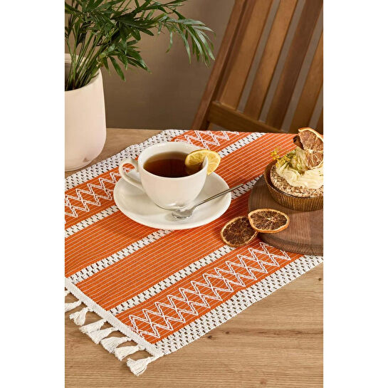 Lora Bianca Rustique Turuncu Pamuk Masa Örtüsü Runner 35x145 Cm Turuncu