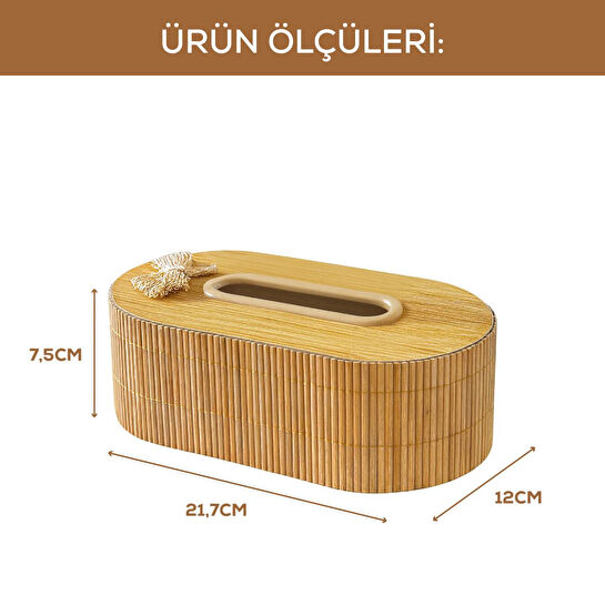 Vienev Ahşap Dikdörtgen Peçetelik – Doğal Ahşap Desenli Dekoratif Mendil Kutusu Ams1080
