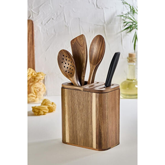 Lora Bianca Akasya Ahşap Tezgah Üstü Kaşıklık - Bıçaklık Düzenleyici Ve Kaşık Seti Kahverengi